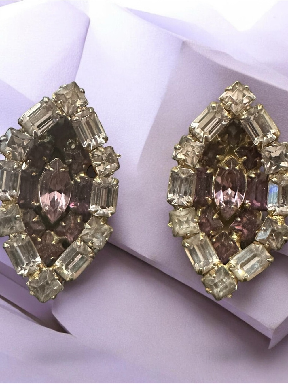 Vintage purple and clear Clip-on Earrings.